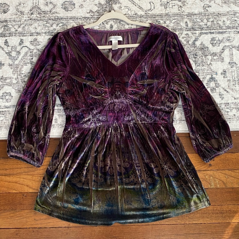Christopher & Banks Purple Velvet Burnout V-Neck Blouse